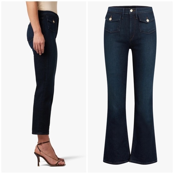 New Joes Jeans 70s Patch Pocket High Rise Bootcut Dark Blue Denim Sz 34 - Picture 2 of 15